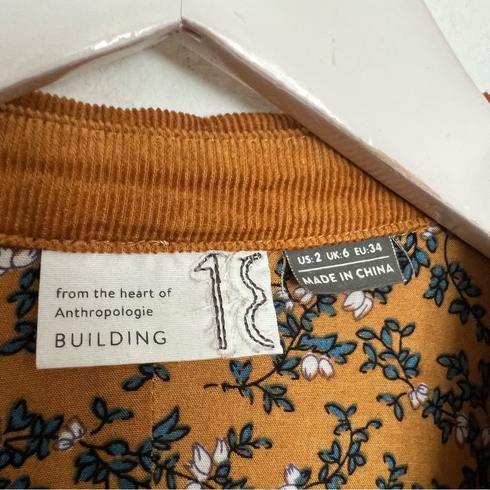 Anthropologie Heart of Building Corduroy Button Down Long Sleeve Shirt Size 2 - Picture 3 of 7